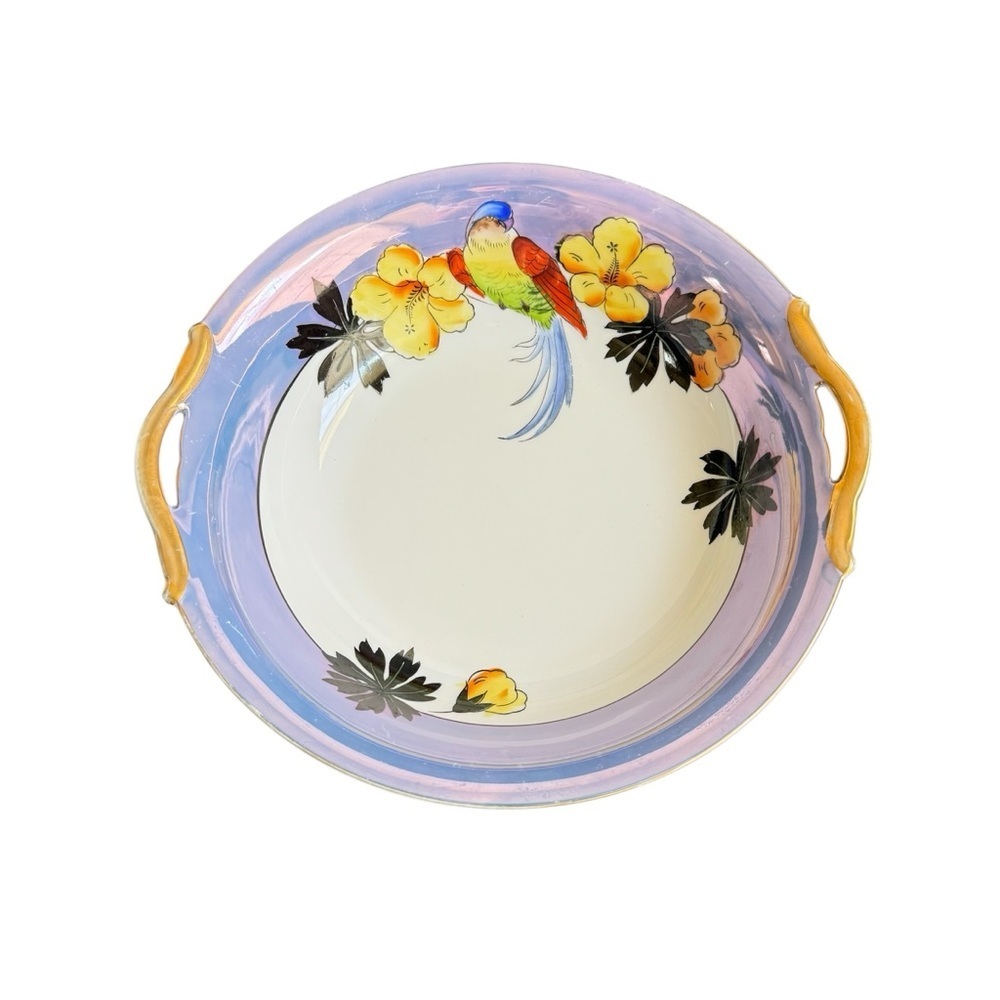 Noritake Lusterware Bird Floral Serving Bowl Iridescent Vintage‎ Art Deco